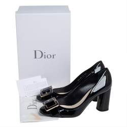 مملوكة مسبقًا Dior Black Leather Buckle Detail Block Heel Pumps Size 38.5