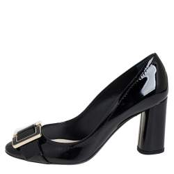 مملوكة مسبقًا Dior Black Leather Buckle Detail Block Heel Pumps Size 38.5