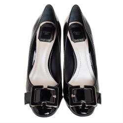 مملوكة مسبقًا Dior Black Leather Buckle Detail Block Heel Pumps Size 38.5