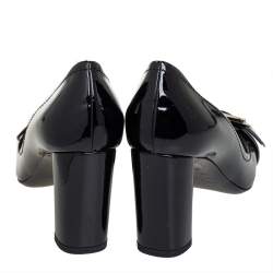 مملوكة مسبقًا Dior Black Leather Buckle Detail Block Heel Pumps Size 38.5