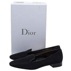 Pre Owned Dior Black Knit Fabric Slip On Loafers Size 39