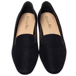 Pre Owned Dior Black Knit Fabric Slip On Loafers Size 39