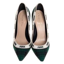 مملوكة مسبقًا Dior Green Plaid Print Canvas J'adior Pumps Size 37