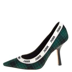 مملوكة مسبقًا Dior Green Plaid Print Canvas J'adior Pumps Size 37