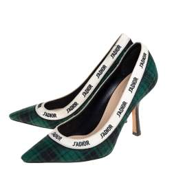 مملوكة مسبقًا Dior Green Plaid Print Canvas J'adior Pumps Size 37