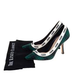 مملوكة مسبقًا Dior Green Plaid Print Canvas J'adior Pumps Size 37