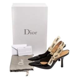 مملوكة مسبقًا صندل ديور جادور جلد لامع أسود بفتحة كعب 35