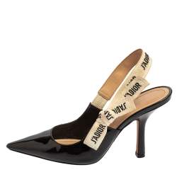 مملوكة مسبقًا صندل ديور جادور جلد لامع أسود بفتحة كعب 35