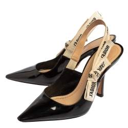 مملوكة مسبقًا صندل ديور جادور جلد لامع أسود بفتحة كعب 35