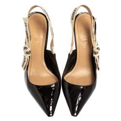 مملوكة مسبقًا صندل ديور جادور جلد لامع أسود بفتحة كعب 35