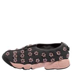 مملوكة مسبقًا Dior Grey Fabric And Mesh Embellishment Fusion Sneakers Size 39