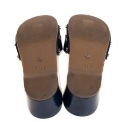 Dior Blue Leather Buckle Detail Platform Slide Sandals Size 37.5