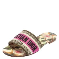 Dior Multicolor Canvas Dway Slide Sandals Size 36
