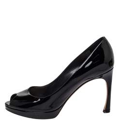 مملوكة مسبقًا Dior Black Patent Leather Peep Toe Pumps Size 38