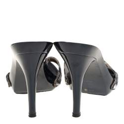 مملوكة مسبقًا Dior Blue Canvas Logo Detail Slide Sandals Size 40