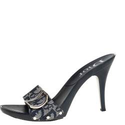 مملوكة مسبقًا Dior Blue Canvas Logo Detail Slide Sandals Size 40