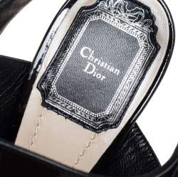 Pre Owned Dior Silver/Black Patent And Leather Wedge Slingback Platform Sandals Size 38