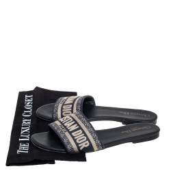 Pre Owned Dior Blue/White Canvas D-Way Slide Flats Size 38
