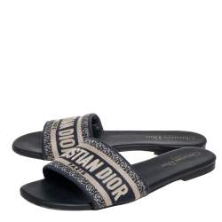 Pre Owned Dior Blue/White Canvas D-Way Slide Flats Size 38
