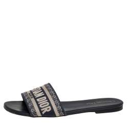 Pre Owned Dior Blue/White Canvas D-Way Slide Flats Size 38