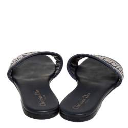 Pre Owned Dior Blue/White Canvas D-Way Slide Flats Size 38