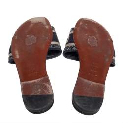 Pre Owned Dior Blue/White Canvas D-Way Slide Flats Size 38