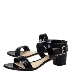 مملوكة مسبقًا Dior Black Cannage Quilted Patent Leather Ankle Strap Sandals Size 40