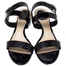 مملوكة مسبقًا Dior Black Cannage Quilted Patent Leather Ankle Strap Sandals Size 40