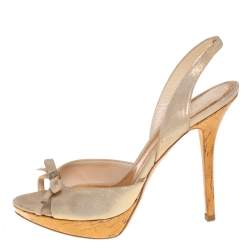 Dior Shimmery Leather Bow Detail Platform Sandals Size 38.5