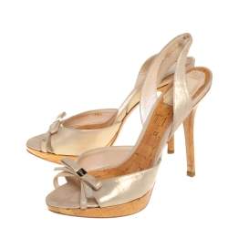 Dior Shimmery Leather Bow Detail Platform Sandals Size 38.5