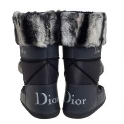 مملوكة مسبقًا Dior Grey/Black Fur And Fabric Moon Boots Size 40