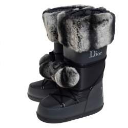 مملوكة مسبقًا Dior Grey/Black Fur And Fabric Moon Boots Size 40
