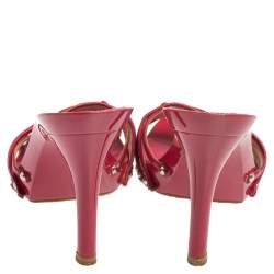 Pre Owned Dior Pink/Beige Leather And Canvas Mules Sandals Size 36.5