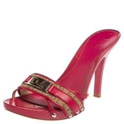 Pre Owned Dior Pink/Beige Leather And Canvas Mules Sandals Size 36.5