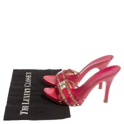 Pre Owned Dior Pink/Beige Leather And Canvas Mules Sandals Size 36.5