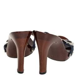 مملوكة مسبقًا صندل سلايد ديور كلوغ خشبي دنيم أزرق مقاس 35.5