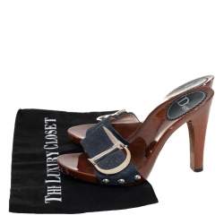 مملوكة مسبقًا صندل سلايد ديور كلوغ خشبي دنيم أزرق مقاس 35.5