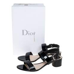 مملوكة مسبقًا Dior Black Patent Leather Ankle Strap Sandals Size 39