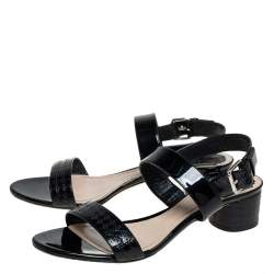 مملوكة مسبقًا Dior Black Patent Leather Ankle Strap Sandals Size 39