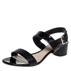 مملوكة مسبقًا Dior Black Patent Leather Ankle Strap Sandals Size 39