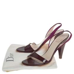 Pre Owned صندل ديور فتحة كعب مقدمة مفتوحة قطيفة وجلد لامع عنابي مقاس 38