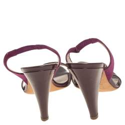 Pre Owned صندل ديور فتحة كعب مقدمة مفتوحة قطيفة وجلد لامع عنابي مقاس 38