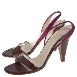 Pre Owned صندل ديور فتحة كعب مقدمة مفتوحة قطيفة وجلد لامع عنابي مقاس 38