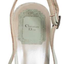 Pre Owned Dior Mint Green Suede and Leather Square Toe Slingback Bow Sandals Size 37.5