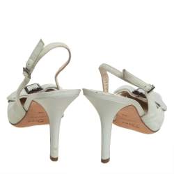 Pre Owned Dior Mint Green Suede and Leather Square Toe Slingback Bow Sandals Size 37.5