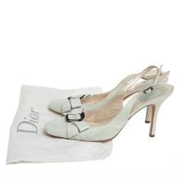 Pre Owned Dior Mint Green Suede and Leather Square Toe Slingback Bow Sandals Size 37.5