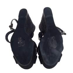 Pre Owned Dior Black Leather And Canvas Criss Cross Platform Wedge Slingback Sandals Size 37