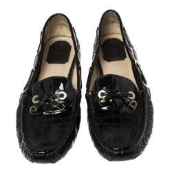 Pre Owned Dior Black Cannage Patent Leather Bow Loafers Size 38