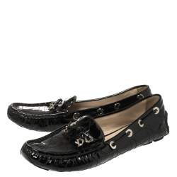 Pre Owned Dior Black Cannage Patent Leather Bow Loafers Size 38