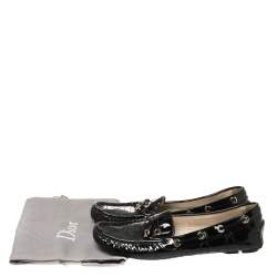 Pre Owned Dior Black Cannage Patent Leather Bow Loafers Size 38